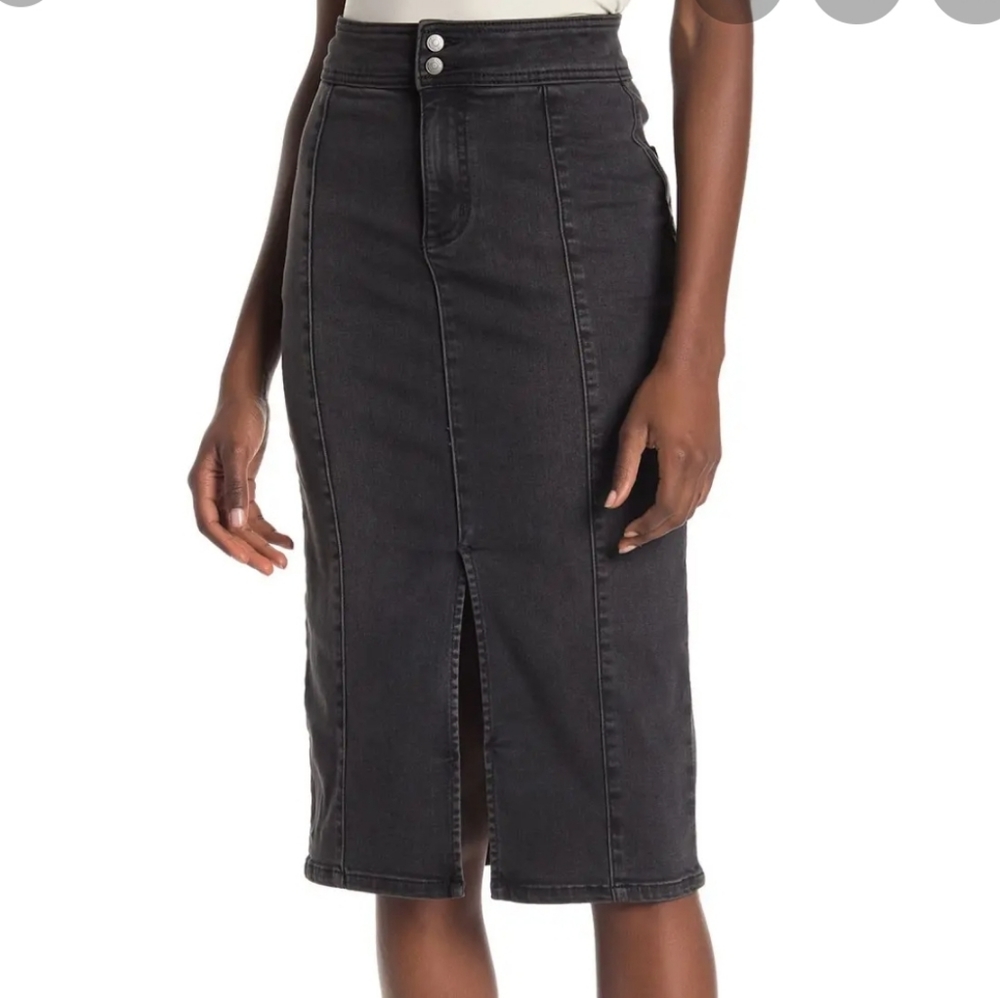 FREE PEOPLE Black Denim Maddie Midi Skirt - 28